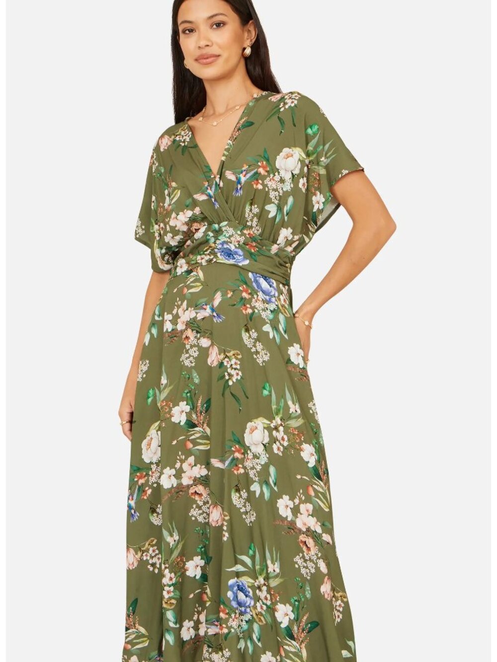 Yumi Women's 8 Green Floral Print Midi Dress UK Size 12 NWT $166 Retail